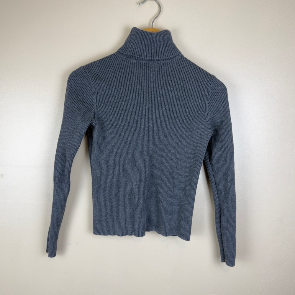 Lauren Ralph Lauren Fitted Ribbed Turtleneck Sweater Gray Long Sleeves Size P/S - Picture 3 of 8